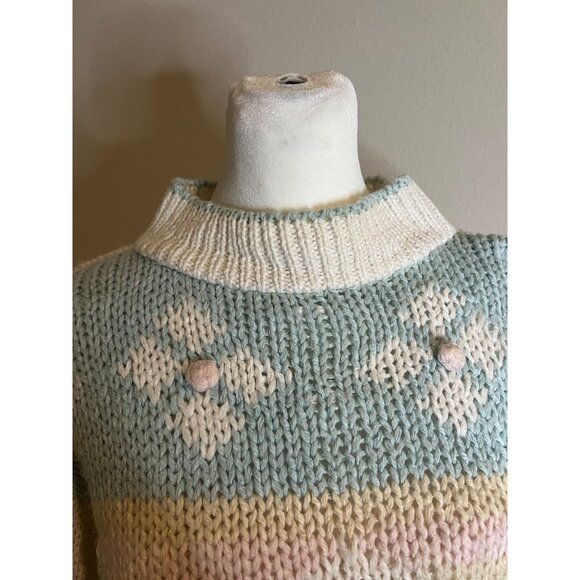 Shenanigans Knitted By Hand Vintage Knit multicolor graphic grandma sweater MED - Picture 6 of 10